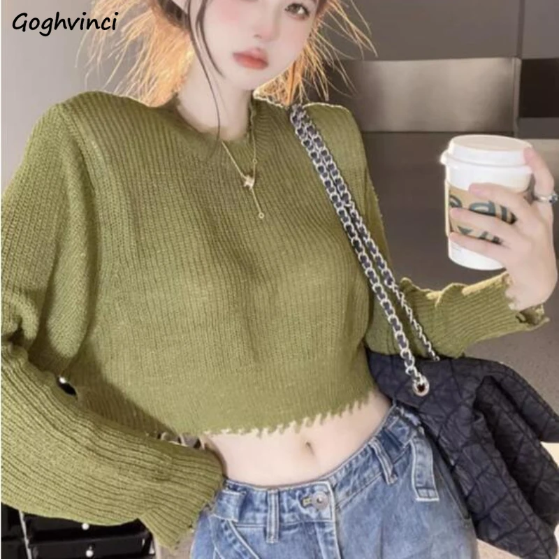 

Pullovers Women Simple Slim Tassel Short Sweaters Knitted O-neck All-match Fashion Vintage Fall Chic Gentle Casual Hotsweet Ins