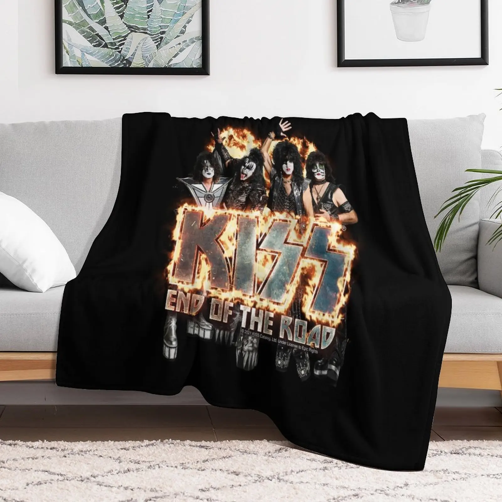 

KISS  the band - End of the Road on Fire Logo Throw Blanket wednesday for winter Decorative Sofas Blankets