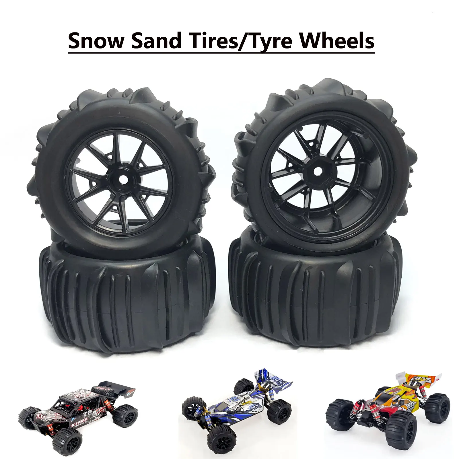 4Pcs Hex Snow Sand Monster Tires Wheel for SCY 16101 16102 144001/124018/124016/124017/H16P/H16E 1/14 1/16 1/18 RC Off-road Car