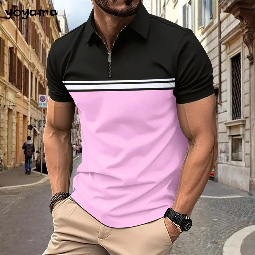 Simple Stripe Print Men's Clothing Fashion 3D Print T-shirts for Men Summer Breathable Men's Short Sleeve Polo Casual Loose Tops