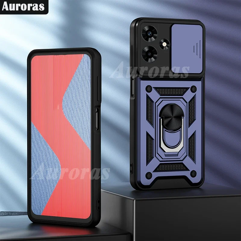 Auroras For Infinix Hot 30i Case Armored Shape Double-layer Shell With Finger Ring Holder For Infinix Hot 30 Play Back Cover