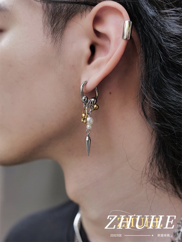 

Jewelry Pearl Ear Rings, Conical Ear Studs,Punk Copper Alloy, Men's Carnival Celebration Gifts