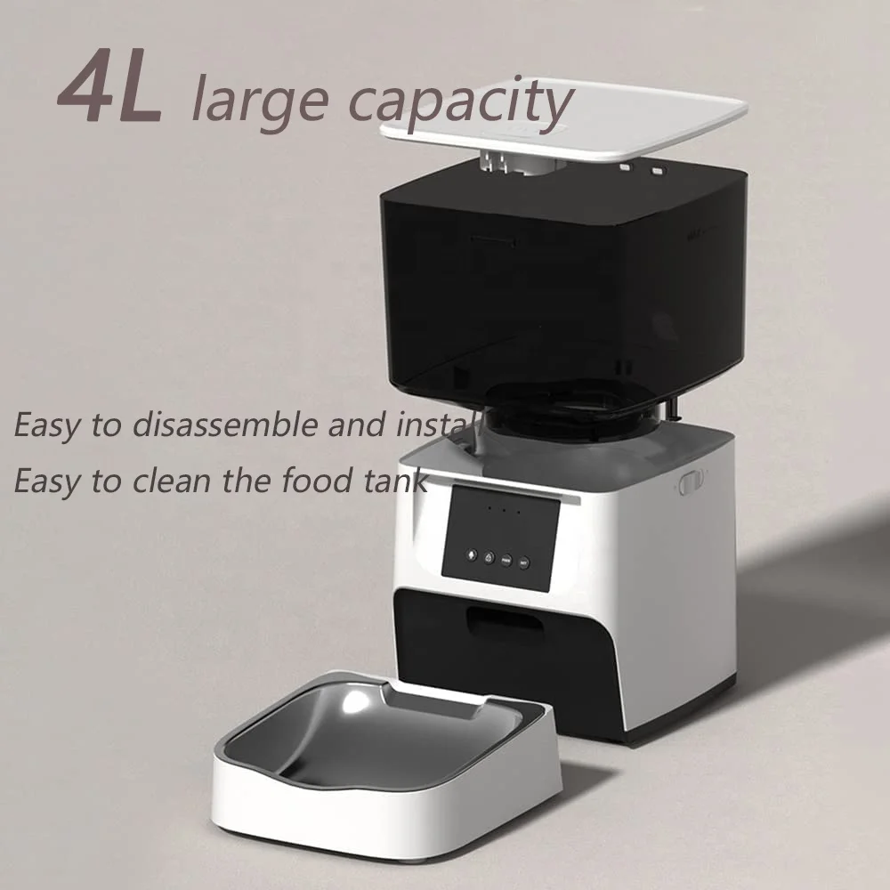 تصميم مضاد للكتلة 4L وحدة تغذية الحيوانات الأليفة الأوتوماتيكية تطبيق جوال التحكم عن بعد التفاعل الصوتي وحدة تغذية الحيوانات الأليفة