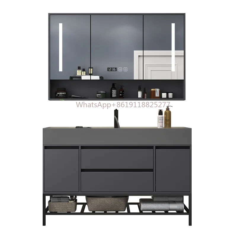 rock board, floor standing , intelligent Solid wood modern minimalist bathroom cabinet, washbasin,