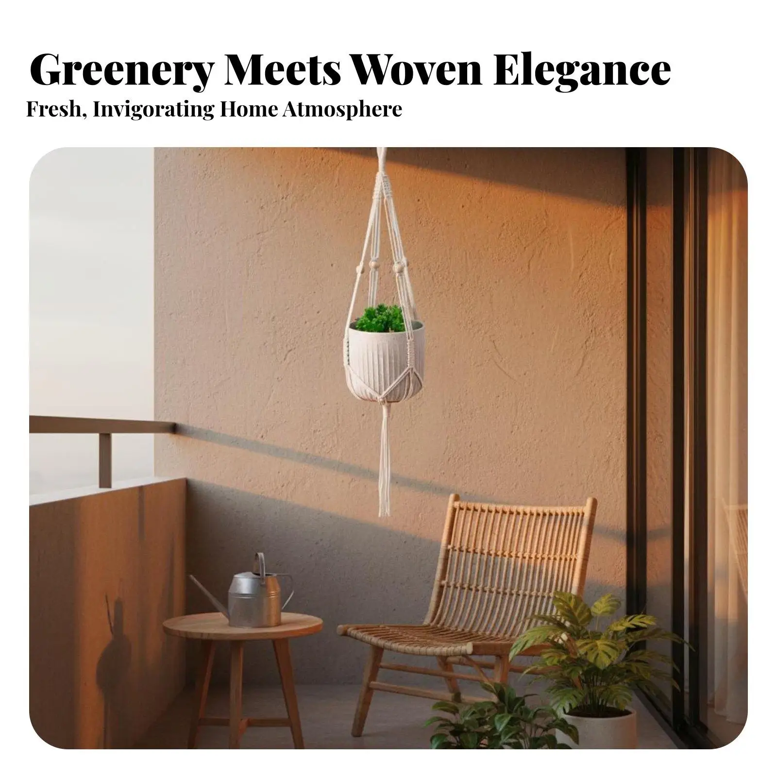 Handcrafted Hanging Planter with Wooden Beads for Ferns Vines Space Saving Balcony Flower Basket
