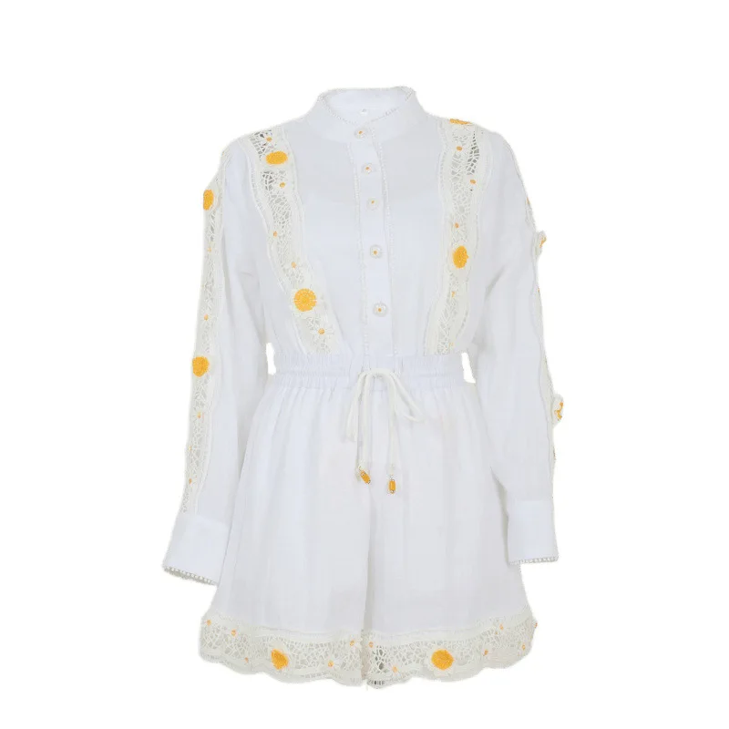 Primavera 2025 New Sle Holiday Wind Linen Flower irt Vita alta in pizzo Dr Faion da donna Thiened Spring Dr Vita ampia