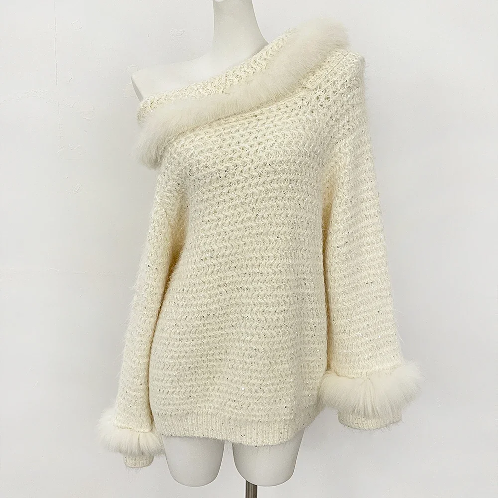 

Women Autumn 2025 Spring Fox Fur Coat Pullover Fox Fur Knitwear Sweater Decoration Outerwear Coats Real Fox Kinted Female