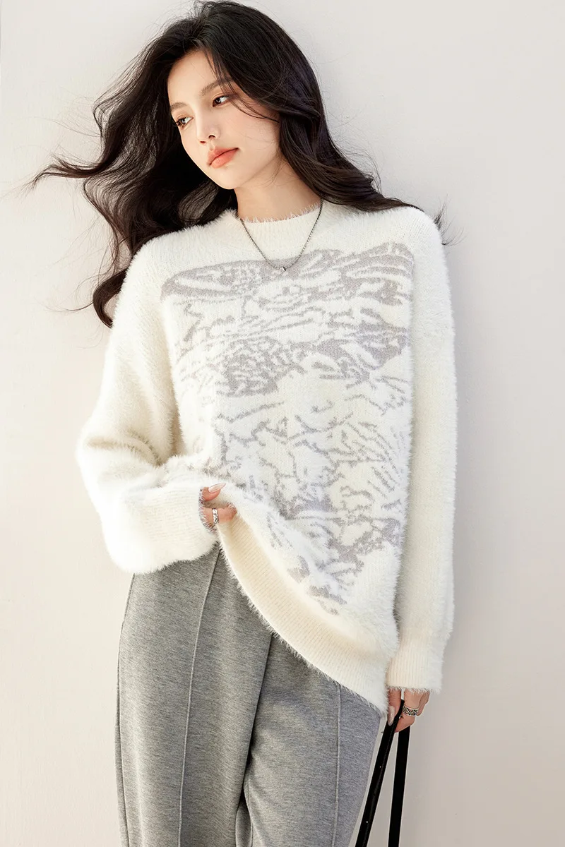 

◆ Thickened Mink Fur Medium To Long Haired Women's Winter 2023 Furry Mohair Knitted Sweater