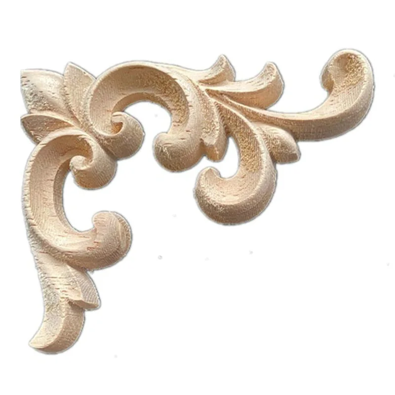 2PCS Woodcarving Flower Corner Decal Wooden Figurines Crafts Appliques Frame Onlay Wall Door Furniture Decor European