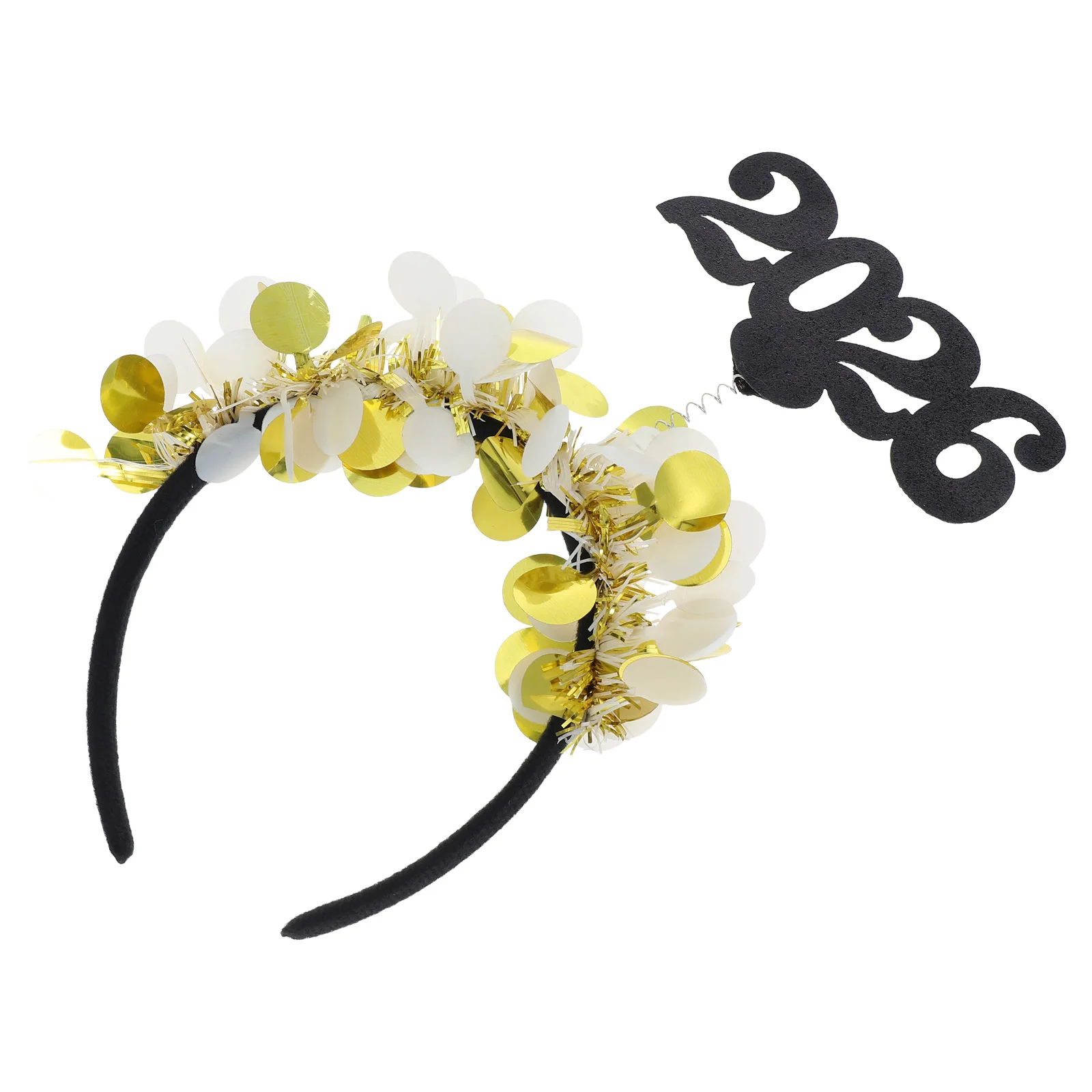 

2Pcs 2026 Golden Glitter Headband Tassel Party Hair Hoop New Years Eve Party Head Bopper Celebration Accessories