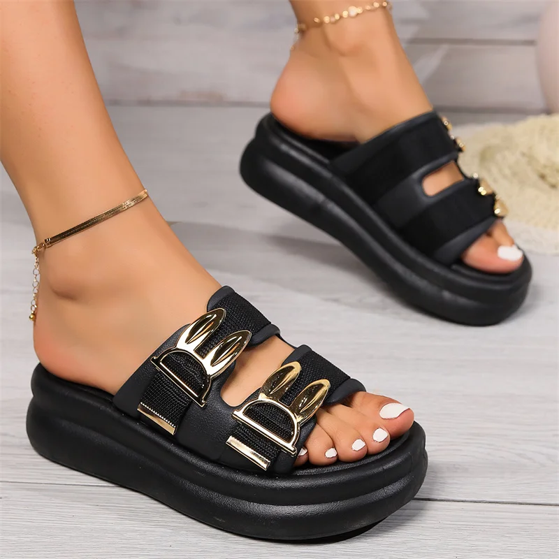 2024 Summer New Sexy Belt Buckle Outer Wear Comfortable and Fashionable Thick-soled Wear-resistant Beach Flip-flops Sandals