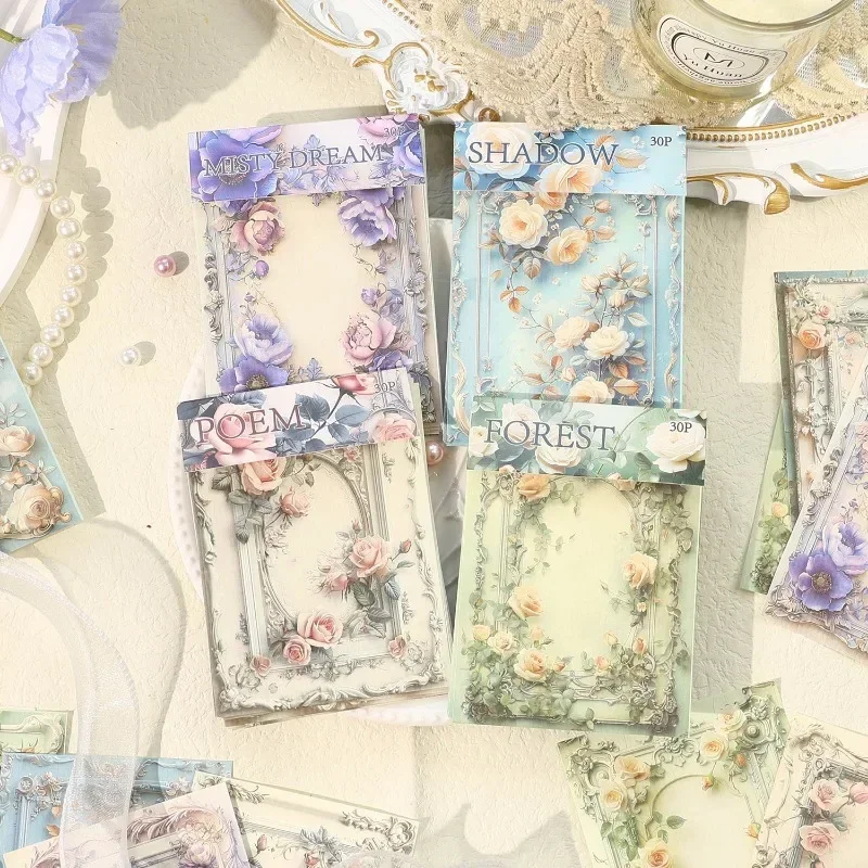 

30 листов, материалы, липкий справочник, скрапбук, заметки, цветочные границы, колонна, ретро-коллаж, 100*75 мм, плавающий цветок, реализм