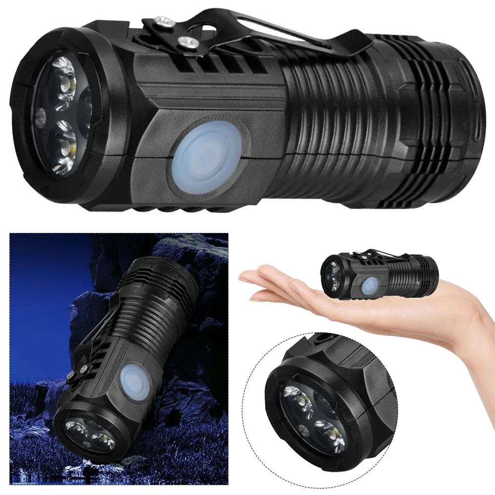 Mini LED Flashlight USB C Rechargeable IPX4 Waterproof Small Flashlights 3 Light Modes Hat Clip Light for Camping EDC Night Ride