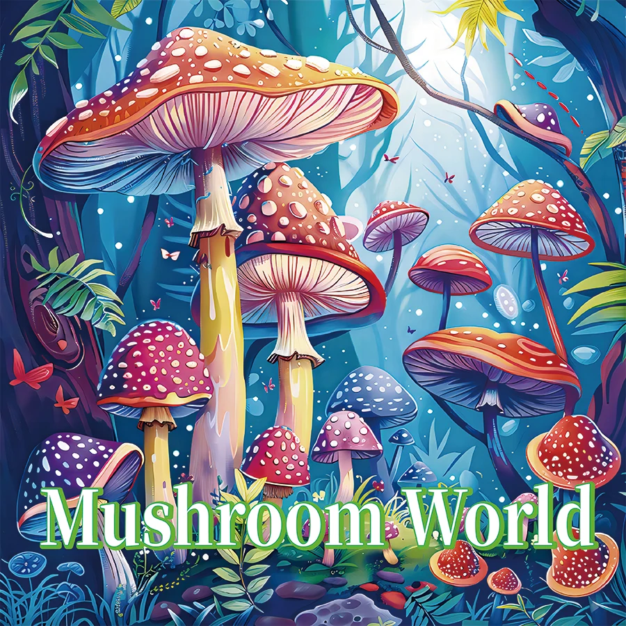 Mushroom World Coloring Book Fantasy Enchanted Forest Mushroom Scenes Anti Stress Relaxation Therapy Art Drawing Book For Adults