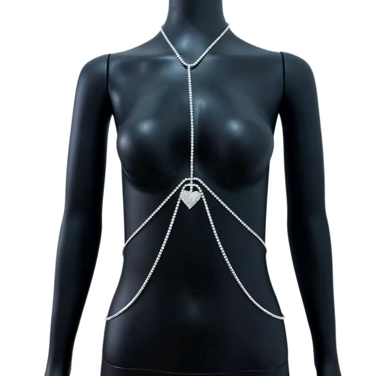 Fashionable Temperament, Rhinestone Heart Waist Chain, Women's Multi-Layer Body Chain Pendant, High-End Design Accessory