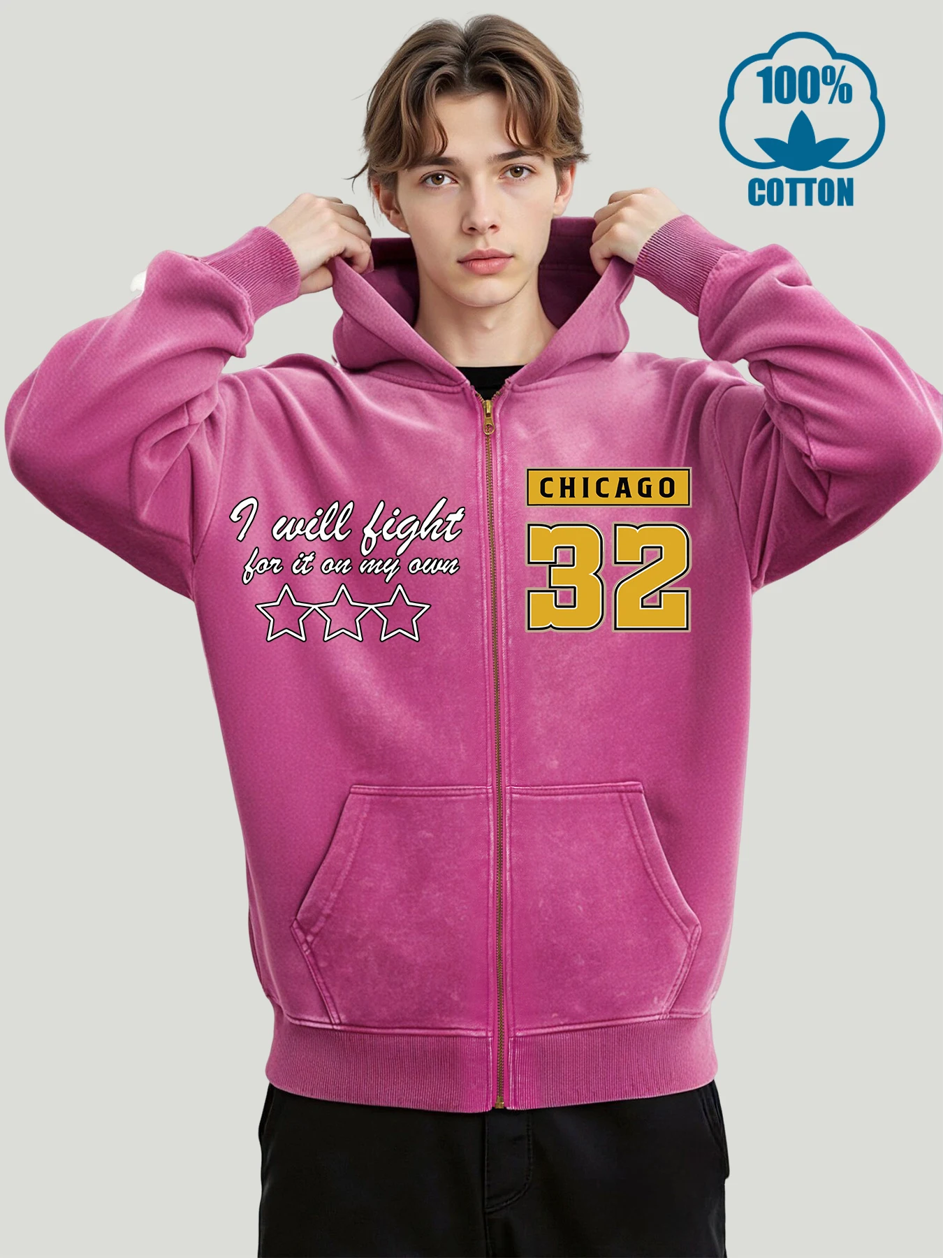 

I Will Be Right Chicago 32, дизайнерская мытая толстовка на молнии, мужская свободная толстовка на молнии в стиле Харадзюку, хлопковые потертые толстовки с капюшоном, осенняя одежда