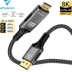 DisplayPort 1.4 to HDMI 2.1 Braided Cord 8K Cable Video Adapter [8K@60Hz,4K@120Hz] Directional DP Source to HDMI Display