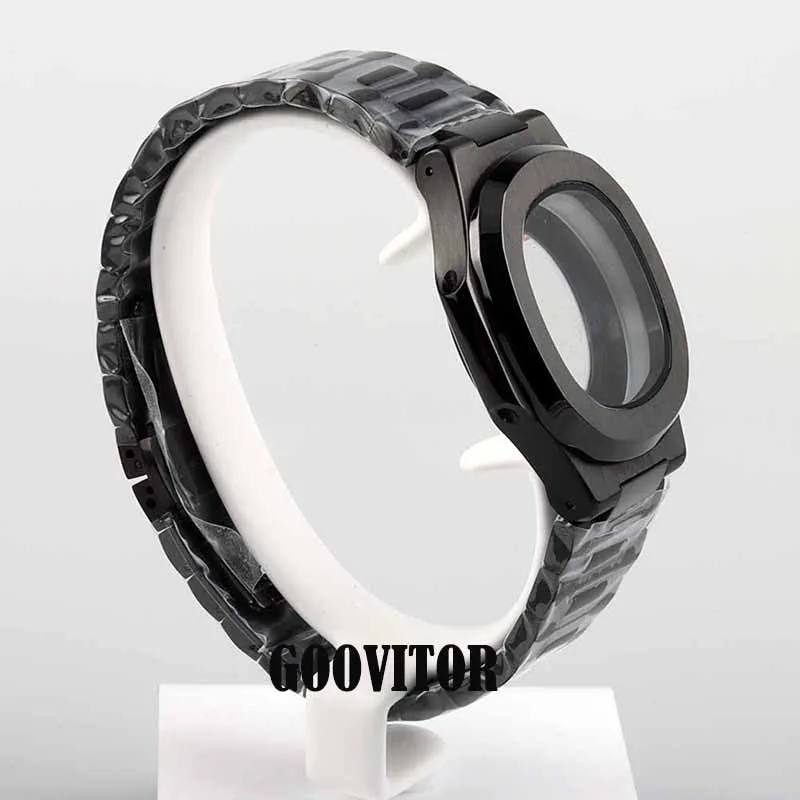 Schwarz pvd 40mm Uhrengehäuse Armband Teile Saphirglas für modifizierte Nautilus nh35 nh36 nh38 Uhrwerk Zifferblatt wasserdicht