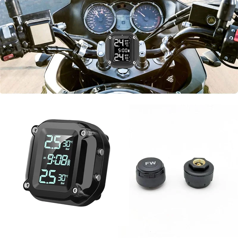 M5 Motorcycle TPMS Wireless Motorbike Motorcycle Tyre Pressure Monitoring Alarm System With 2 External Sensors 5 Alarm Methods