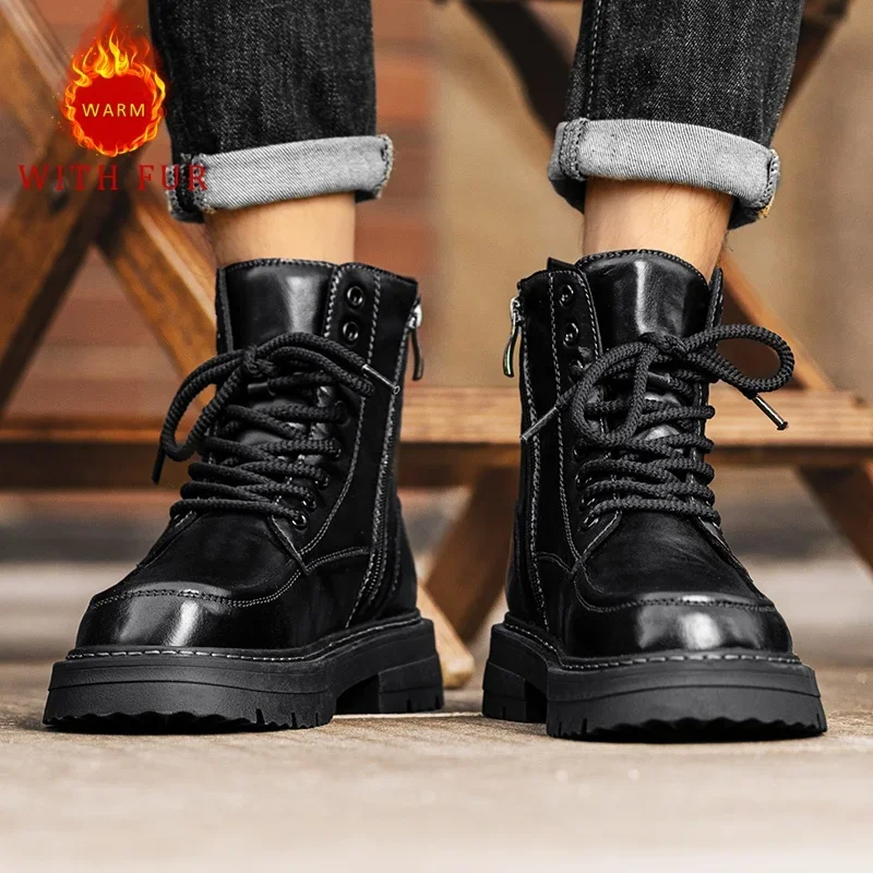 Botas masculinas pretas outono e inverno clássico design minimalista estilo lazer negócios escritório ao ar livre sapatos de caminhada da motocicleta -45