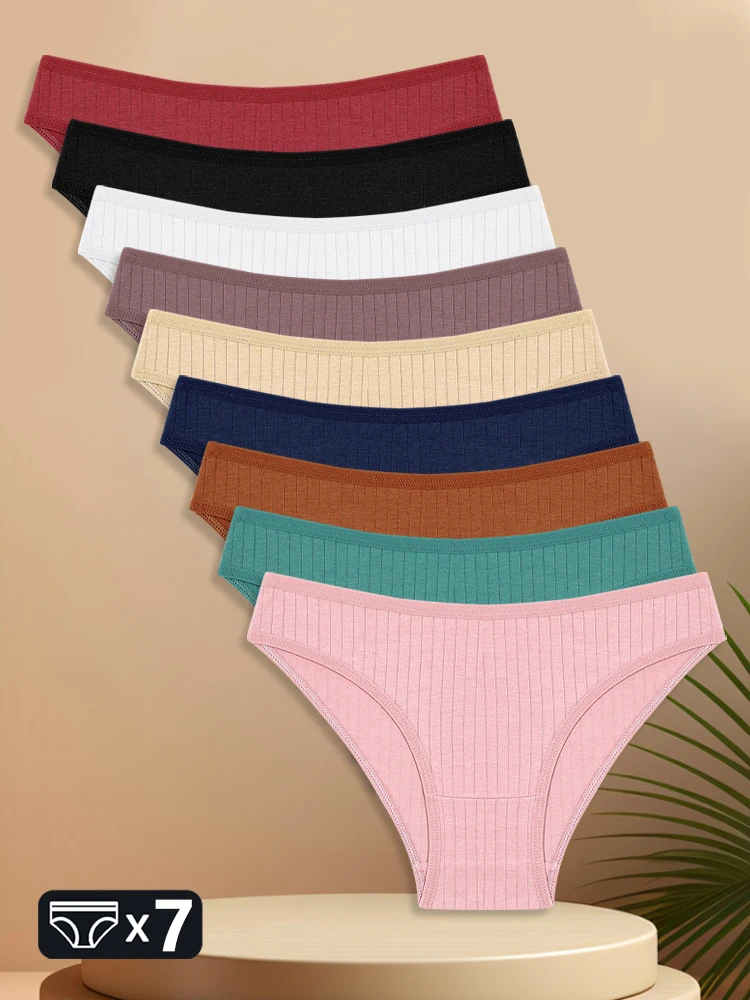 

7 шт./компл. хлопковые полосатые трусики, женские сексуальные дышащие трусы с низкой талией, женские удобные эластичные трусы, нижнее белье M-XL