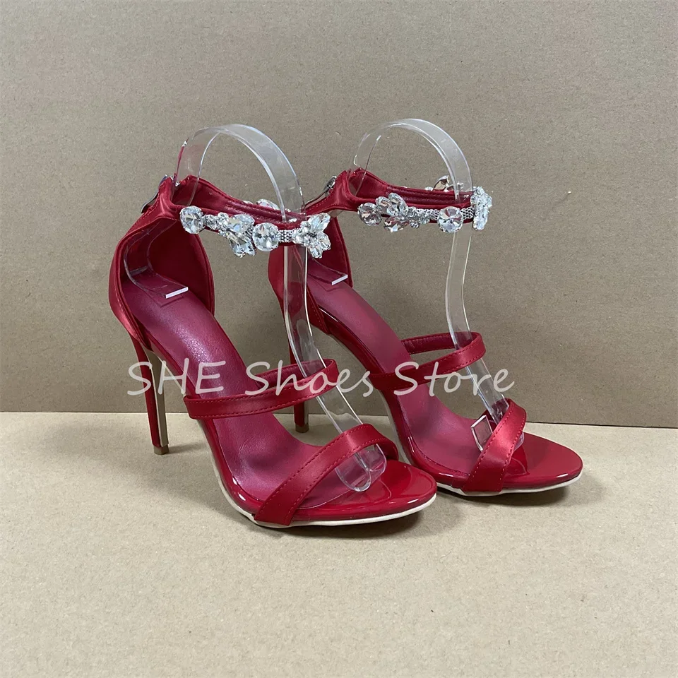 

Роскошные женские сандалии с пряжкой и ремешком со стразами, туфли с открытым носком на тонком высоком каблуке с одним ремешком, женские вечерние модельные туфли-лодочки, свадебные туфли