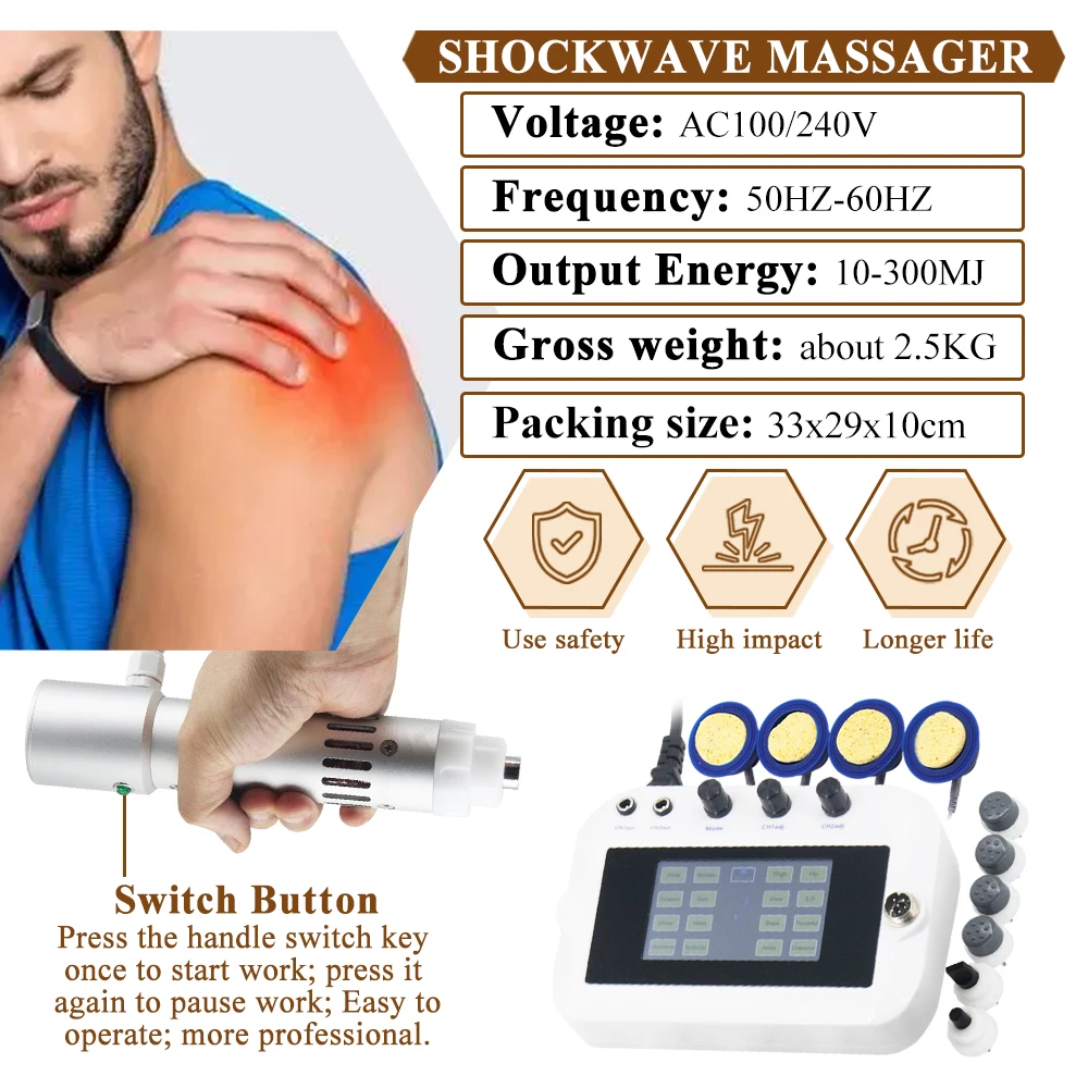 Machine de physiothérapie par ondes de choc EMS pour le traitement ED, soulagement de la douleur du tendon des jambes, nouveau masseur domestique Portable à ondes de choc 300MJ
