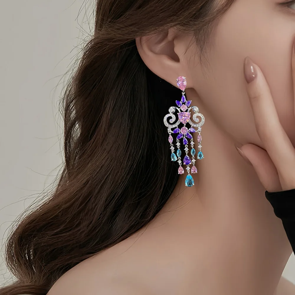 

Missvikki Sweet Romantic Tassel Pendant Earrings Full Micro Elegant Shiny Cubic Zirconia for Women Bridal Wedding Party Jewelry