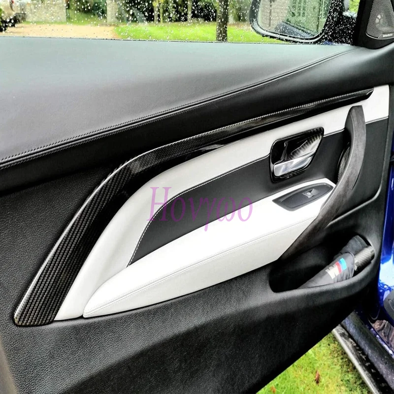 Real Carbon Fiber Car Interior Door Trims Decoration Panels Accessories For BMW M3 M4 F80 F82 F83 2014-2019