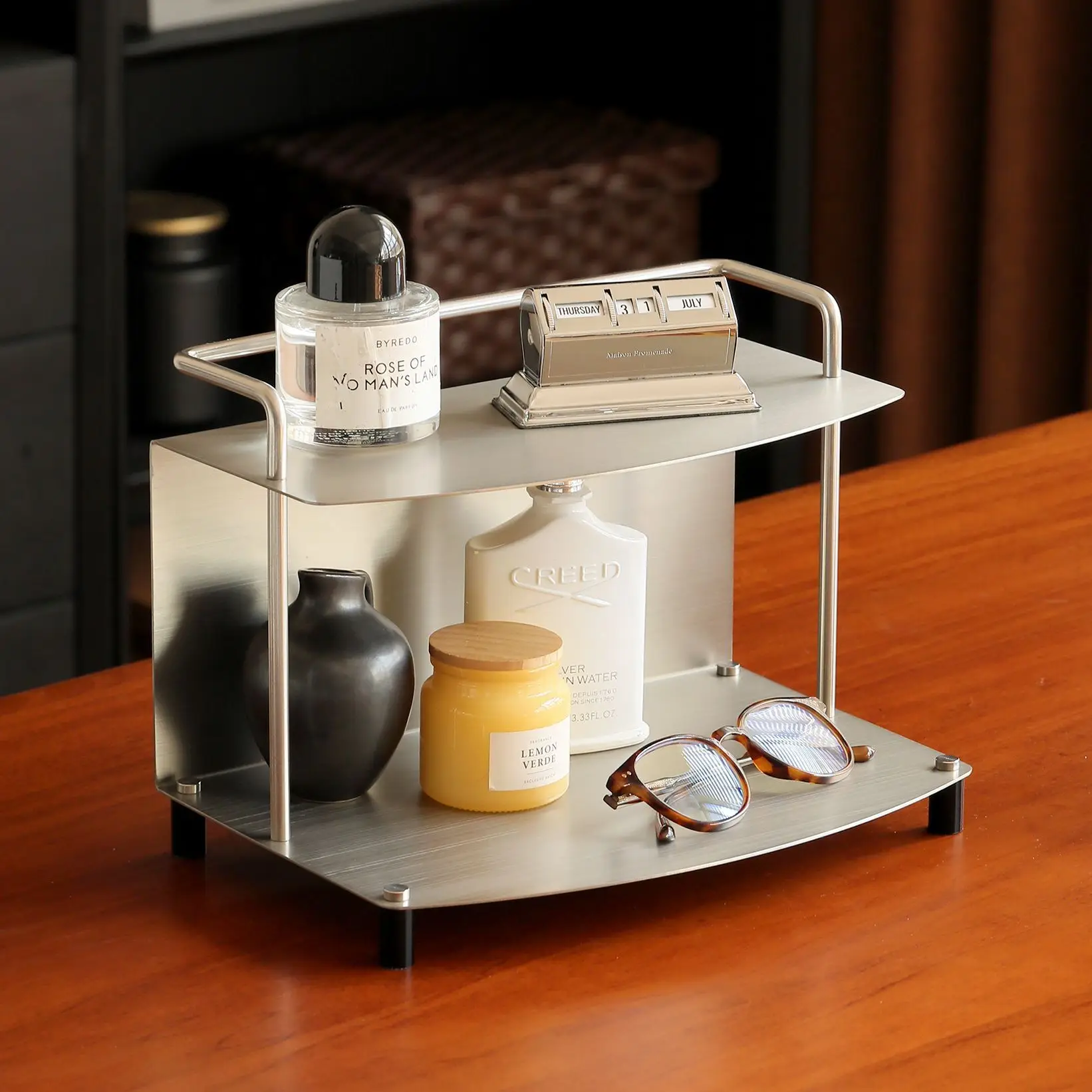 

Industrial Makeup Organizer - Vintage Metal Storage Shelf for Vanity & Kitchen