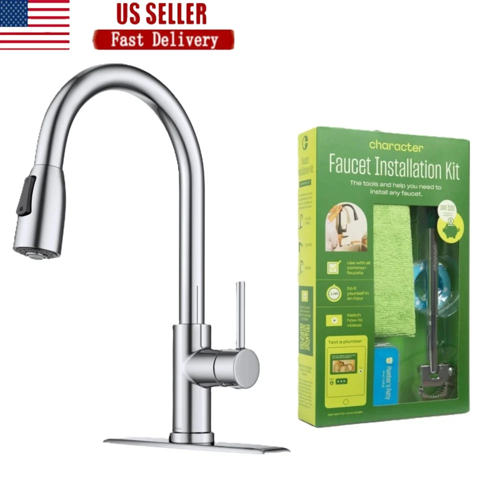 

Pull Down Kitchen Faucet Installation Kit with Reach Technology Dual Function Sprayhead Easy DIY Installation Universal Design