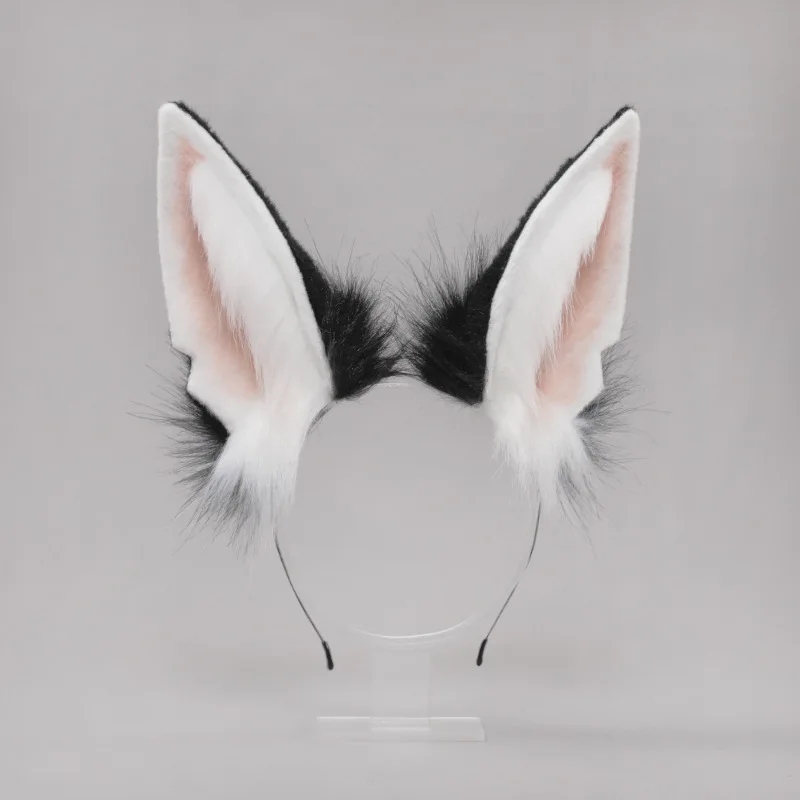 

White Black Wolf Ears Headband, Wolf Cosplay Ears, Faux Furry Ears Realistic Anubis Wolf Ears