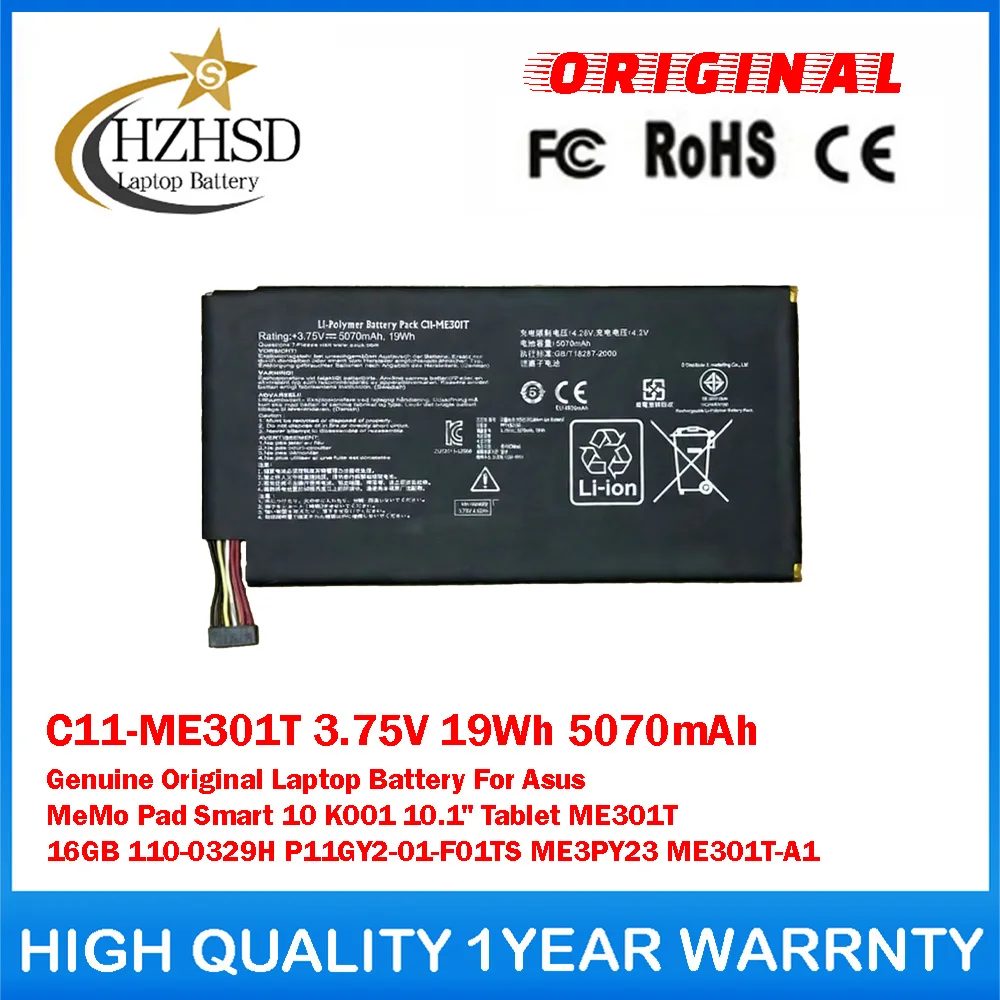 

C11-ME301T 3.75V 19Wh 5070mAh Genuine Original Laptop Battery For Asus MeMo Pad Smart 10 K001 10.1" Tablet ME301T 16GB 110-0329H