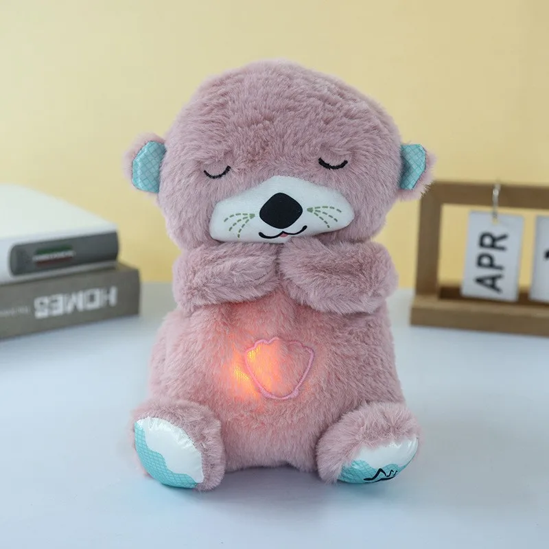 Baby Breathing Bear Baby Soothing Otter Plush Doll Toy Baby Kids Soothing Music Sleeping Companion Sound and Light Doll Toys