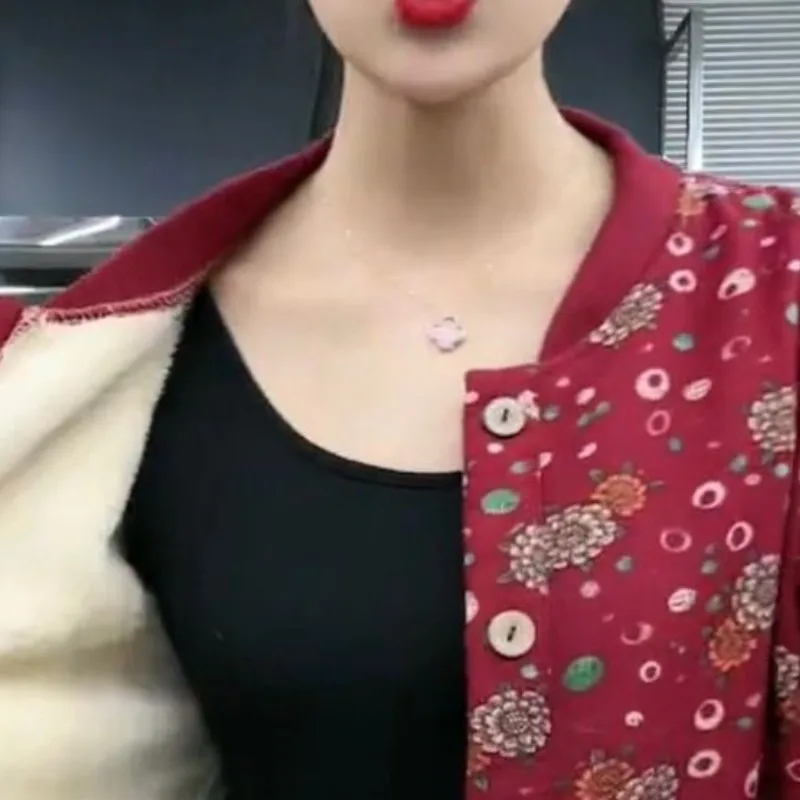 المرأة الشتاء الخريف سترة الصوف سترة البيسبول الملابس مبطن رشاقته الدافئة سحق زهرة بسيطة مريحة لينة المتخصصة