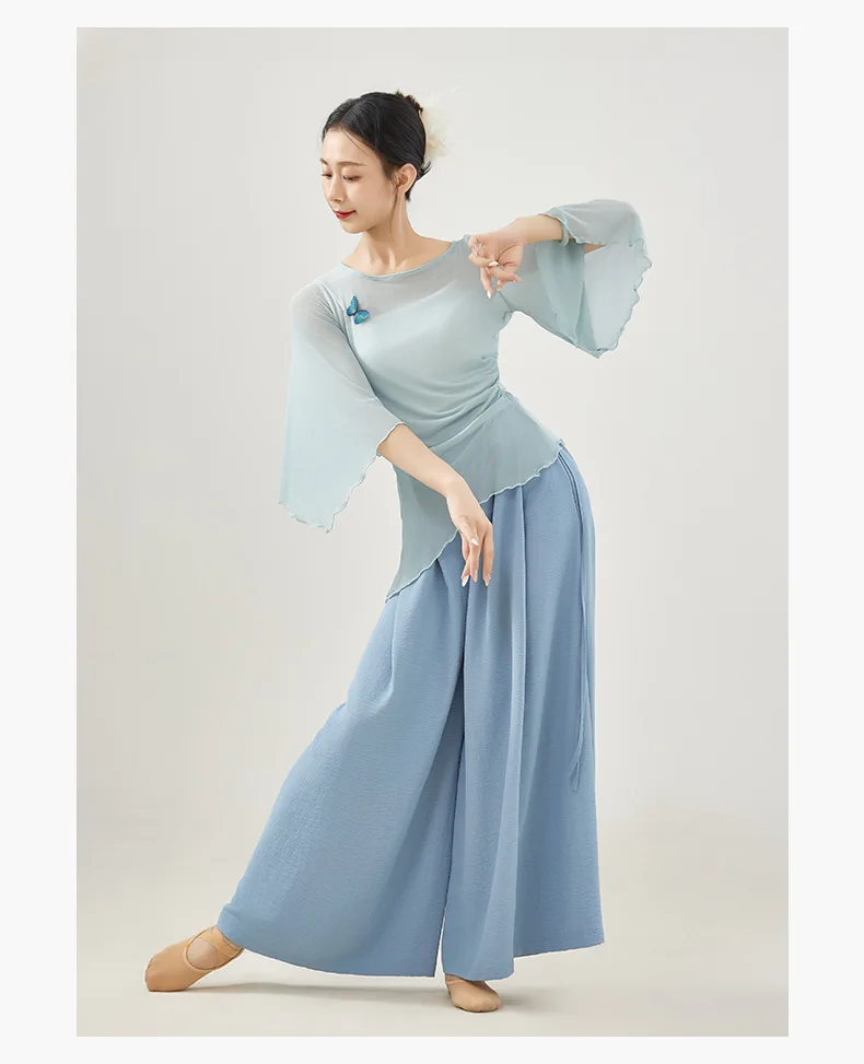 قميص نسائي شيفون بأكمام جرس - قميص رقص بأكمام على شكل فراشة للممارسة الكلاسيكية والحديثة #3