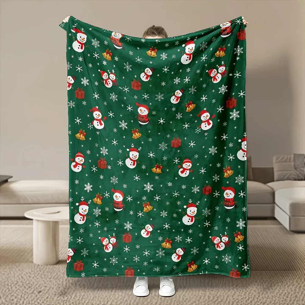 Minimalist Indigo Christmas Reindeer Sleigh Print Throw Blanket Winter Tree Snow Star Pattern Soft Warm Blanket for Home Indoor