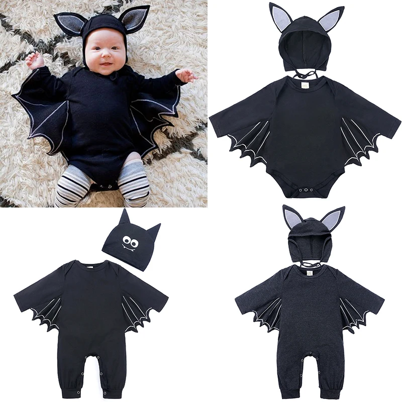 

New Halloween Costumes Newborn Baby Romper Infant Boy Clothes Bat Wing Toddler Girls Jumpsuit Hoodies Ear Bodysuit Pajamas