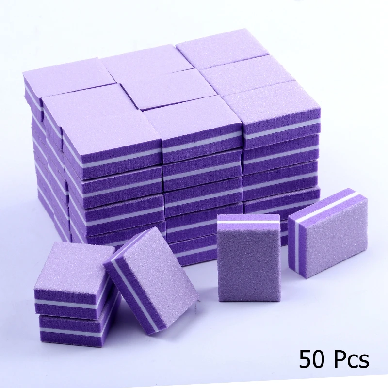 10/50pcs lot Double-sided Mini Nail File Blocks Colorful Sponge Nail Polish Sanding Buffer Strips Polishing Manicure Tools