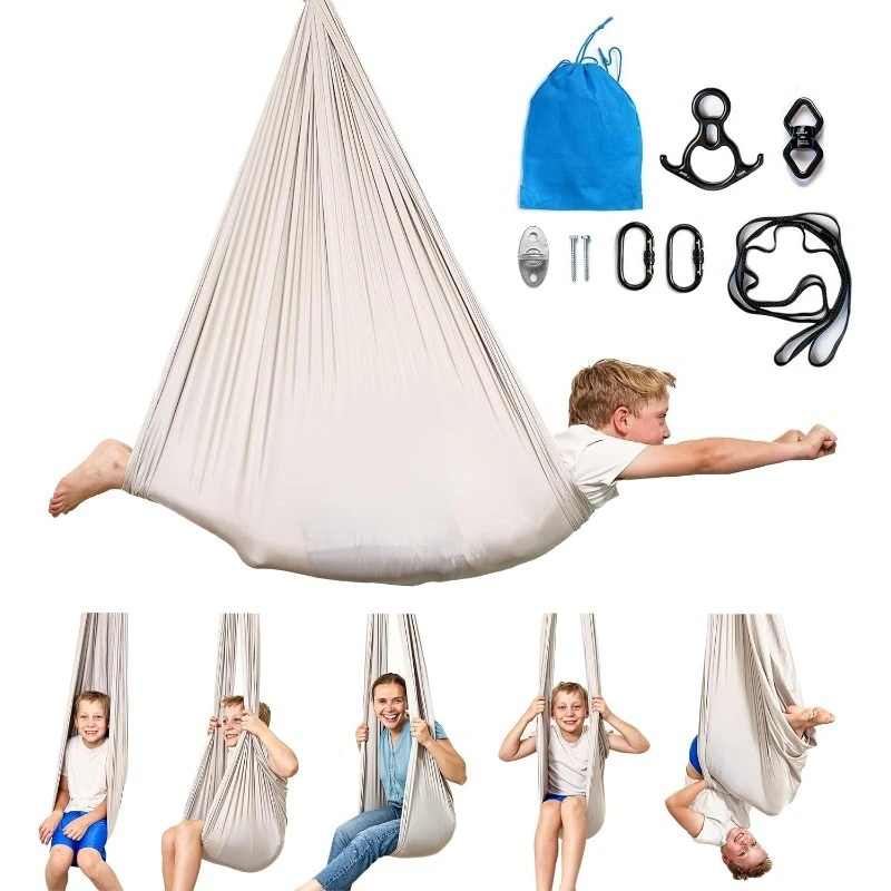 أرجوحة حسية للأطفال والكبار - تحمل 300 رطل، حسية داخلية وخارجية للتعليق مثل تأثير مهدئ - طبقات مزدوجة ناعمة