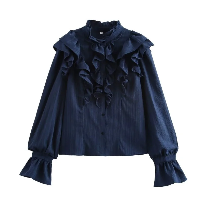 

Spring Autumn New Women French Retro Lantern Sleeve Loose Ruffled Blouses Perfect Daily Outings Travel Female Shirts
