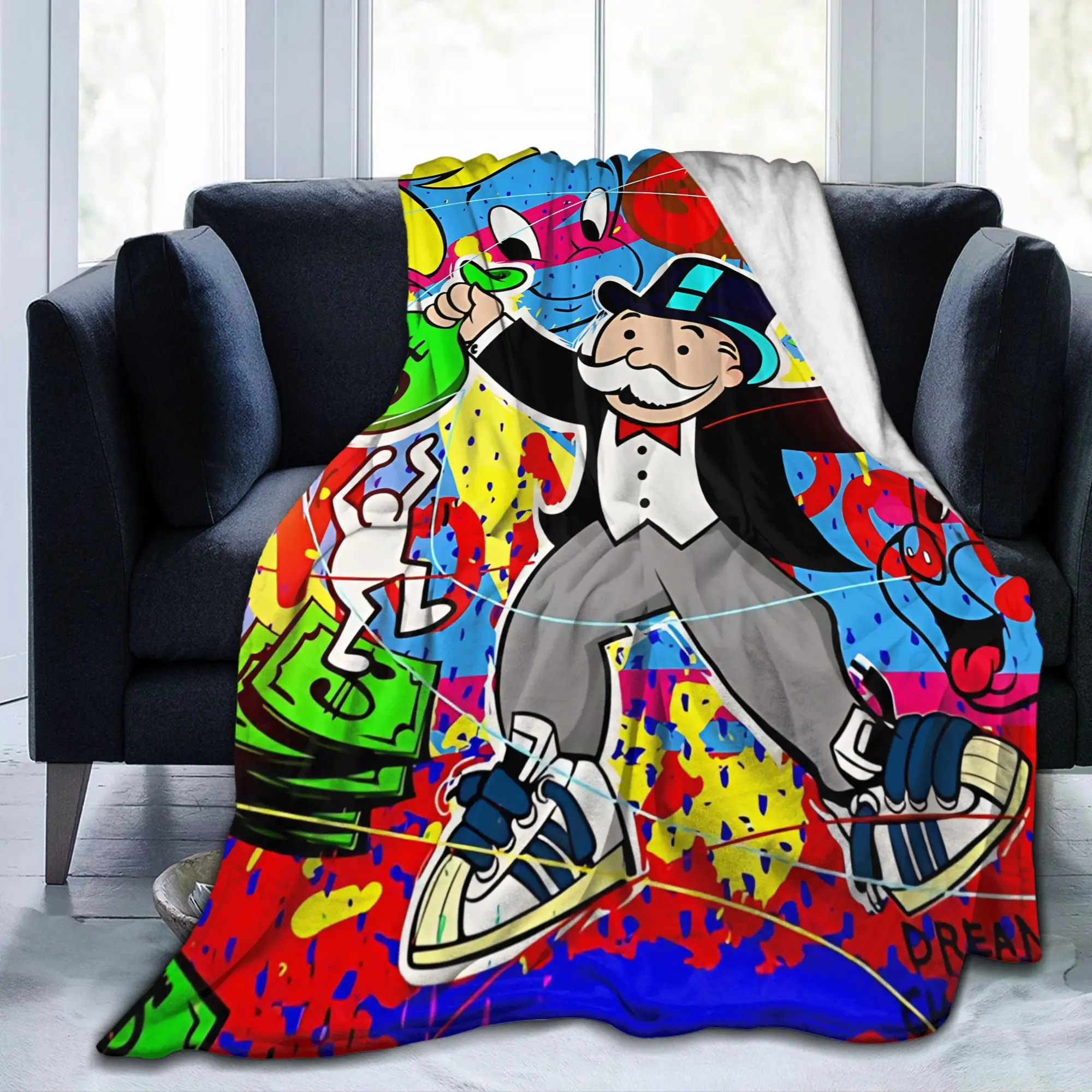 Monopolys Man Clutching Cash- A Wealthy Grasp  Blanket Fleece  Super Warm Throw Blanket for Home Couch Bedspread