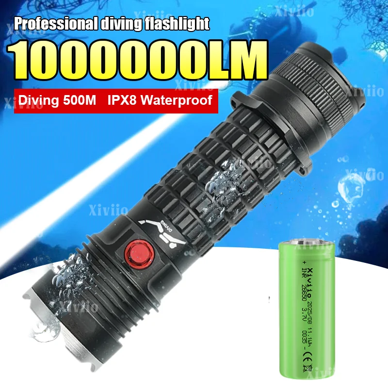 

Сверхяркий подводный фонарь для дайвинга 1000000LM с LED-чипом XHP70, профессиональный водонепроницаемый прожектор IPX8 для подводного плавания