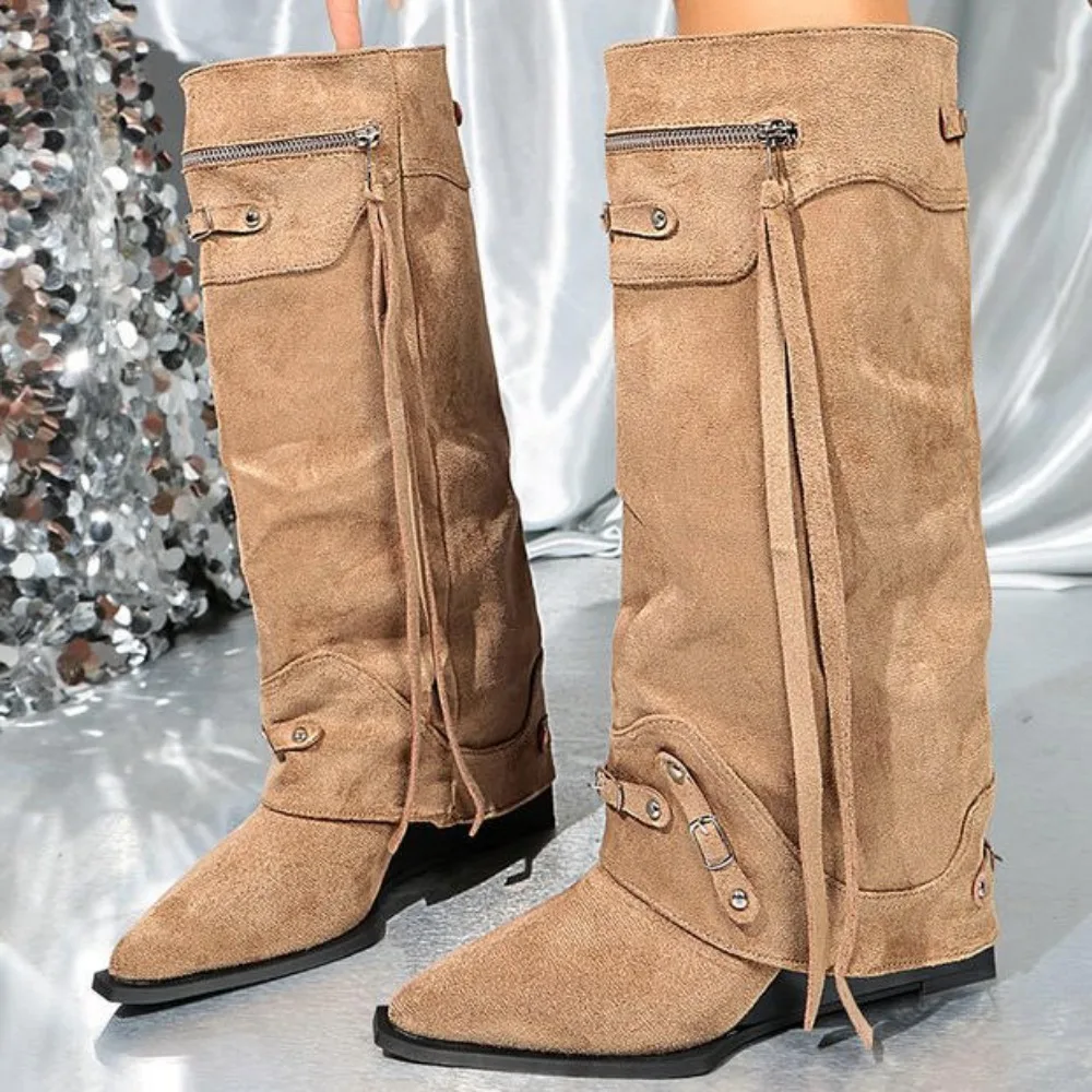 2026 Fashion Designer Leather High Boots Women Knee High Pointer Toe Slipsole Trend Chelsea Boots grace women’s shoes
