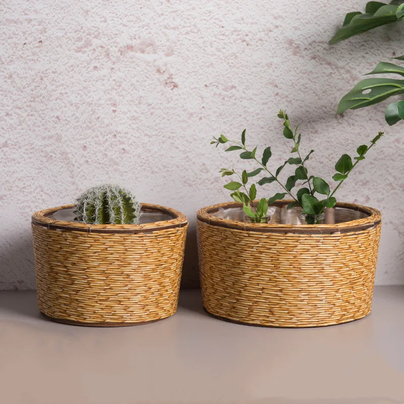 Fashion Imitation Rattan Woven Flower Pot Creative Flower Planters Woven Storage Basket For Indoor Outdoor Plants & Decor