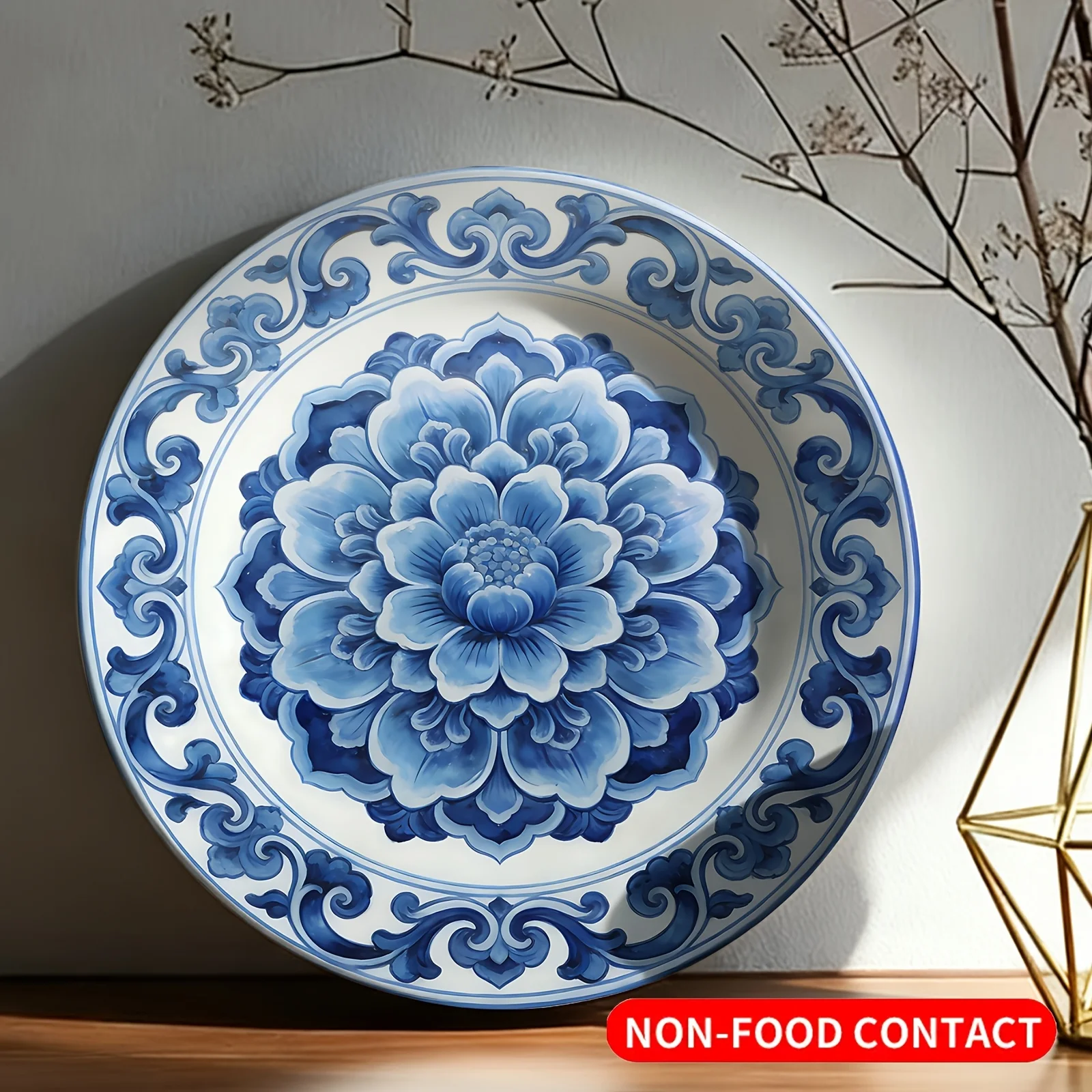 1 Art Tray, Decorative Plate (Not for Food Contact), Decorative Ornament Printed with an Elegant and Classical Blue and White