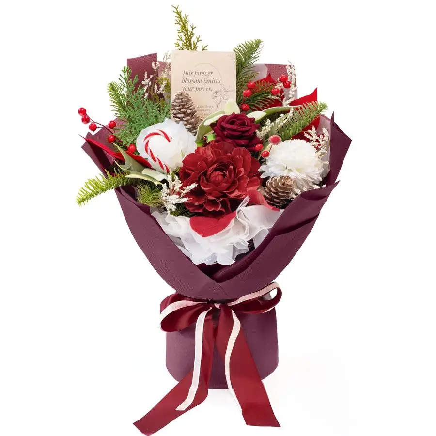 

Букет из стабилизированных цветов, искусственные букеты красных роз ко Дню святого Валентина, искусственные цветы пуансеттии, для Дня святого Валентина