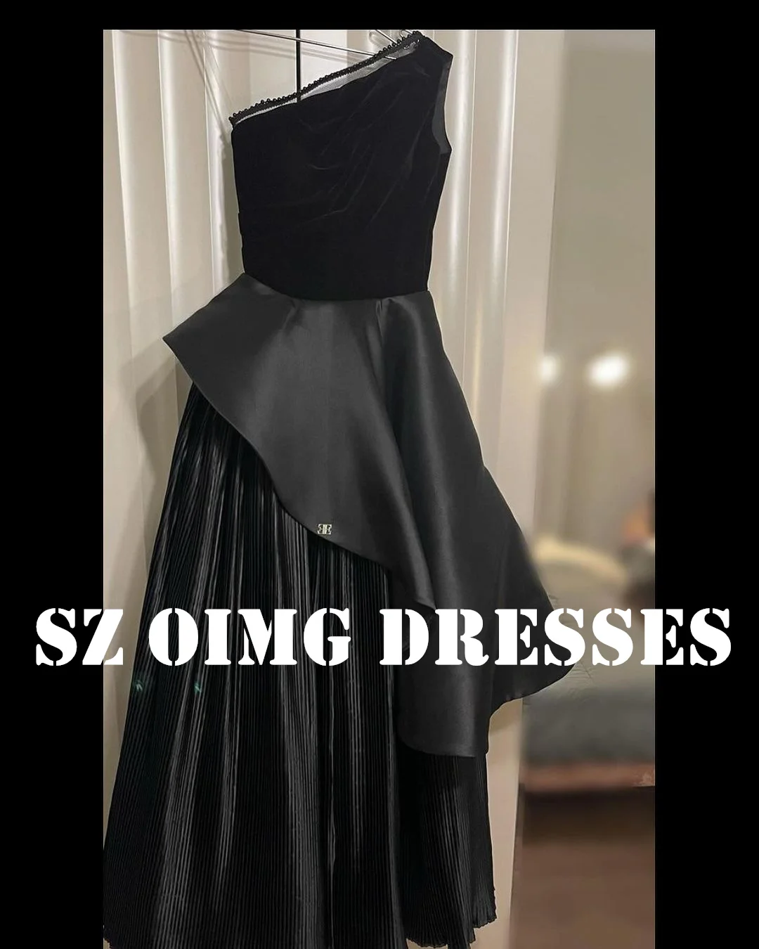 OIMG-Vestidos de noite em camadas de um ombro para mulheres, vestidos de baile elegantes pretos, vestido de festa árabe, novo design