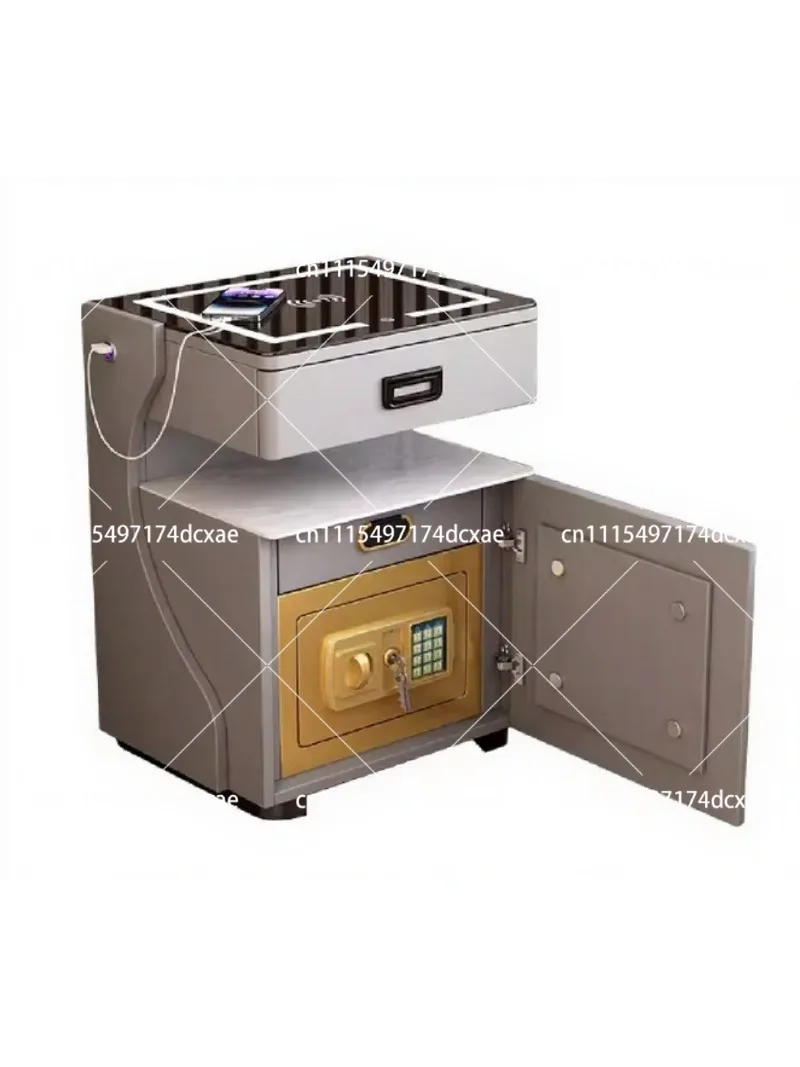 Modern Bedside Table Safe with Wireless Charging & LED Light, Smart Storage Cabinet for Bedroom Home