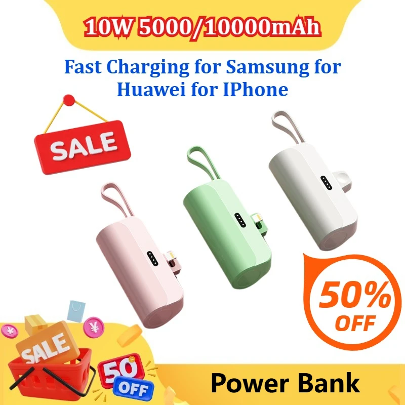 

New 5000/10000mAh 10W Mini Portable Power Bank with Type-C Fast Charging for Samsung for Huawei for IPhone External Battery